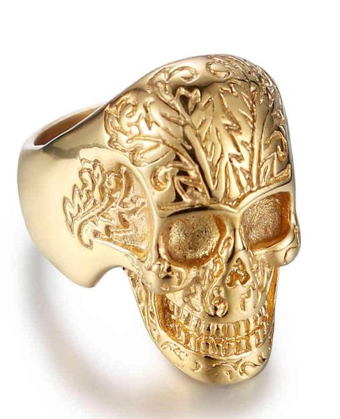 

lx mens biker bt gold plated stainls steel punk rock gothic skull hip hop sier chunky ring in stock5805281