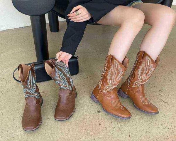 

nxy thick heeled western cowboy boots autumn and winter 2022 new vmouth embroidery sleeve martin boots mid tube knight 2207251017337, Black
