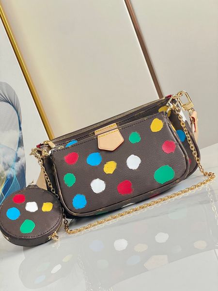 

luxury designer bags shoulder rainbow bags 3d painted dots print side trunk messenger bag handbags canvas leather purse wallets m46385
