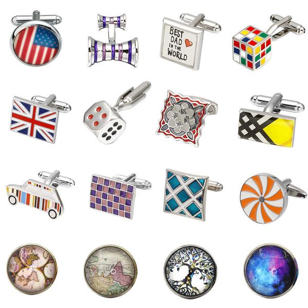 

cuff links jewelry shirt men's wedding brand colorful enamel fashion button gem cufflinks for men g220525, Silver