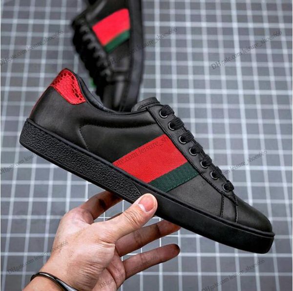 

men women sneaker casual shoes snake chaussures leather sneakers ace bee embroidery stripes shoe walking sports trainers, Black