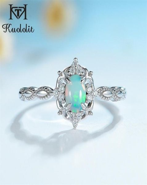 

kuololit natural opal gemstone rings for women 925 sterling silver fire stone size 10 ring wedding engagement gift fine jewelry 227874057, Slivery;golden