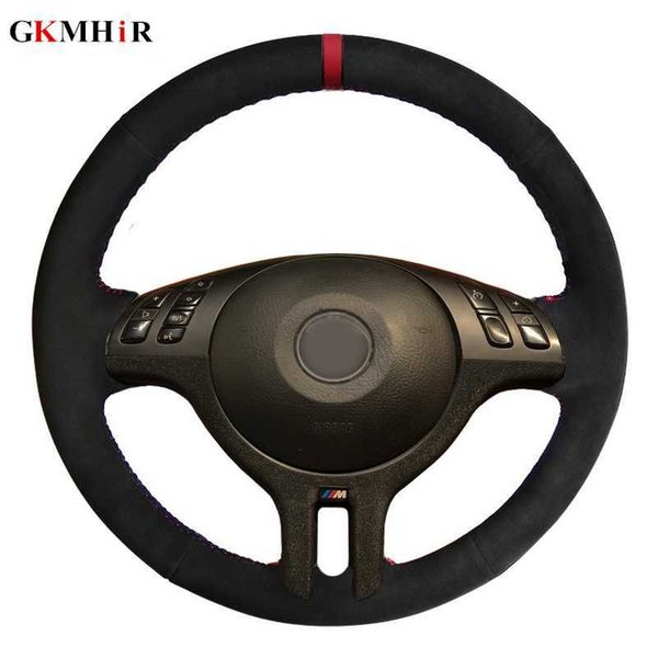 

diy hand-stitched black suede red marker car steering wheel covers for bmw e46 e39 325i e53 x5 x3 g230524 g230524