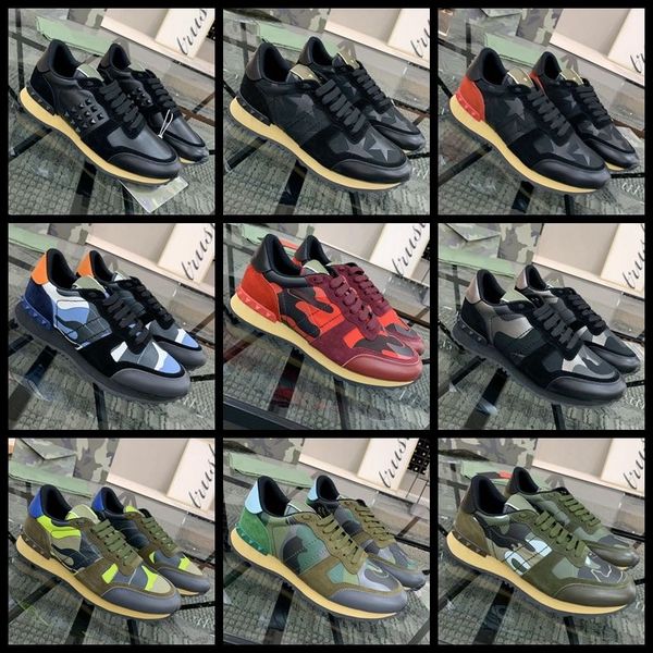 

designer camouflage suede dress shoes sneakers valentin shoes casual shoes camouflage mesh rivet shoes sneakers brand men shoes ing, Black