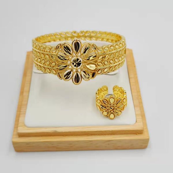 

bangle fashion 750 gold color jewelry set for women's african bead fashion bracelet ring jewelry, Black