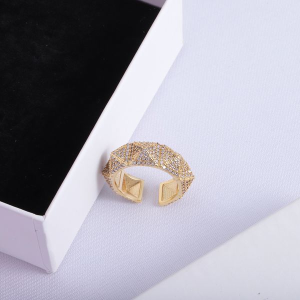 

high class women's diamond open rings luxury brand copper rivet ring fashion couple party gift jewelry wholesale, Silver