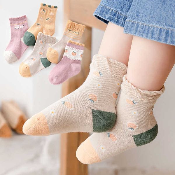 

socks autumn 5 pairs of cotton fashionable boys girls baby soft and cute cartoon warm shorts 0-12 years winter new children's socks for, Pink;yellow
