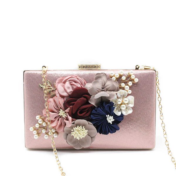 

women's dinner bags flower applique retro pu clutch shoulder banquet bag party female chain bag evening bags