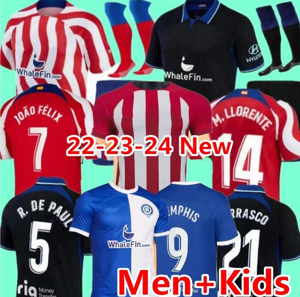 

22 23 24 soccer jerseys memphis home 2023 2024 m. llorente correa camiseta football shirts away kids griezmann r. de paul carrasco 120th ann, Black;yellow