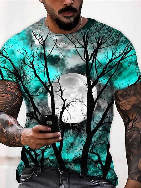 

mens t-shirt tee shirt tee moon graphic prints crew neck wine blue purple yellow red 3d print halloween daily short sleeve print clothing ap, White;black