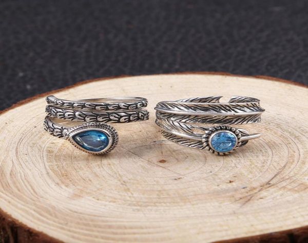 

925 sterling silver adjustable band rings crooked curly feather with stones simple antique vintage handmade designer luxury jewelr3419095