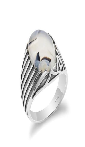 

natural agate men ring 925 sterling silver big stone ring thai silver style finger ring male women turkish jewelry6336391, Golden;silver