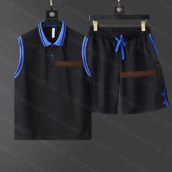 

23ss mens tracksuit mens designer tracksuit color matching striped lapels letter logo printing vest elastic waist shorts set men clothes a1, Gray