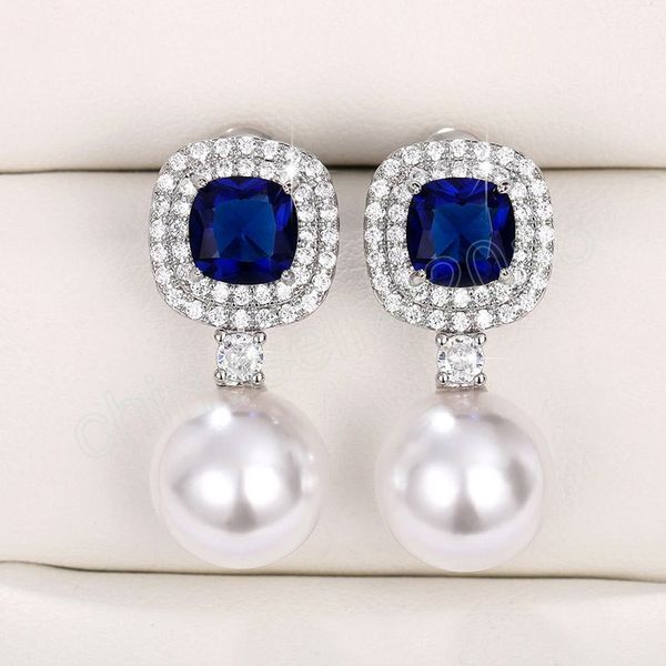 

pearl earrings artificial sapphire zircon pearls advanced sense earrings pearl jewelry for wemon wedding gift, Silver