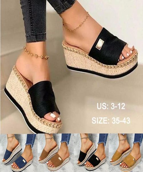 

sandals 2021 fashion womens sandal heels wedges summer thick sole casual beach slides ladies shoes woman platform mules slippers3579511, Black