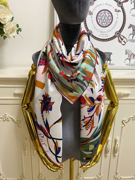 

women's square scarf scarves shawl 100% twill silk material white color pint pattern size 130cm - 130cm, Blue;gray