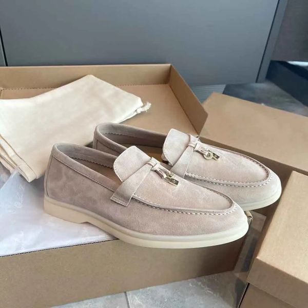 

brand men's casual shoes lp summer charms walk loafers low suede cow leather oxfords flat loro&piana moccasins comfort rubber sole gent, Black