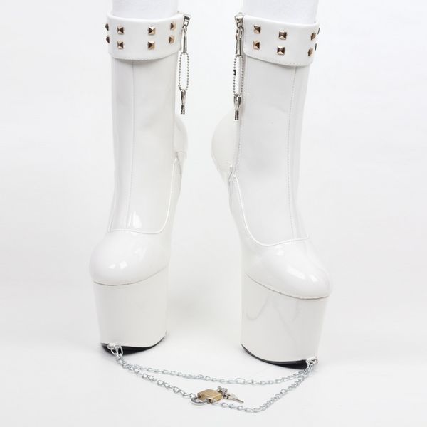 

women fetish chain lock boots platforms high heels ankle botas men pole dance cosplay shoes ponyplay 20cm white custom colors dropship, Black