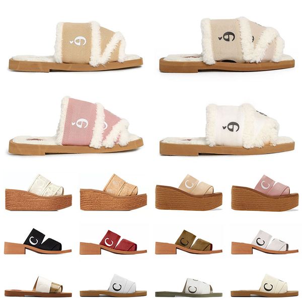 

woody sandals platforms flat activity slippers lace lettering canvas slippers khaki brown beige blue famous luxury designer eur:35-42, Black