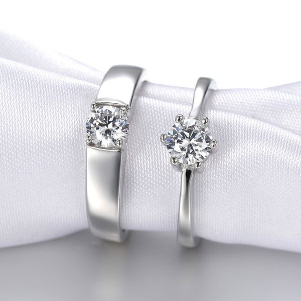 

selling couple rings prong set aaa cubic zirconia adjustable size wedding ring sets, Silver