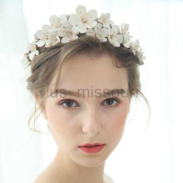 

other fashion accessories new vintage women crystal pearl hairband leather flower tiara elegant wedding party jewelry girl hair accessories, Silver
