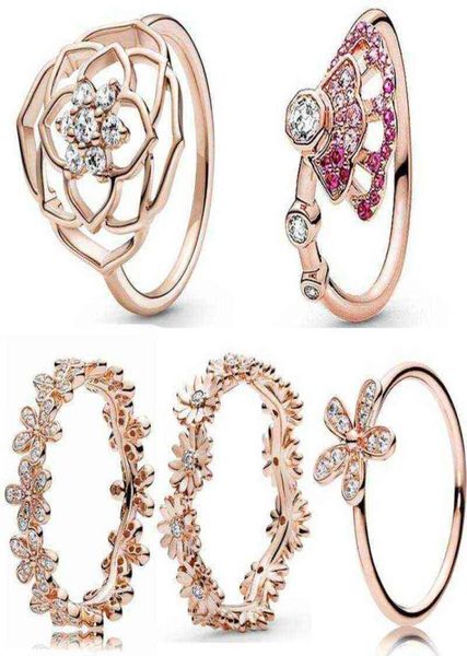 

original 925 sterling silver rose openwork petals statement dazzling daisy pink fan ring for women gift pandora diy jewelry8805986