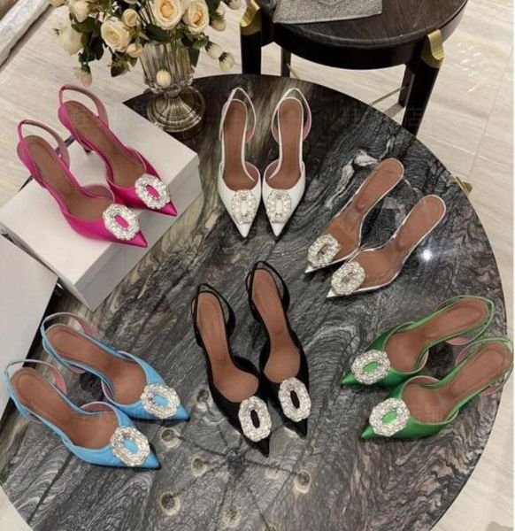 

amina muaddi satin high heel shoes and sandals women square buckle rhinestone hollow party holiday lady wedding crystal highheele4291800, Black