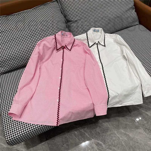 

women's blouses & shirts designer 2023 spring/summer new wave pattern pink plaid triangle label back versatile, no choice, simple and f, White