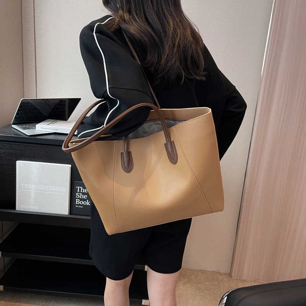 

large shoulder side bags for women trend vintage solid color designer female leather big handbags tote bag 230424