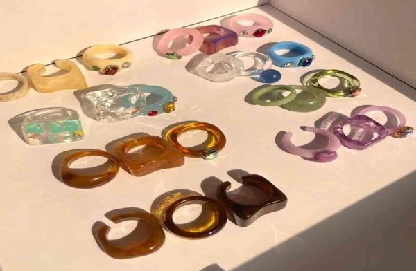 

colorful transparent acrylic rhinestone resin set ring geometry open rings for women girls party jewelry huanzhi 20215722657, Silver
