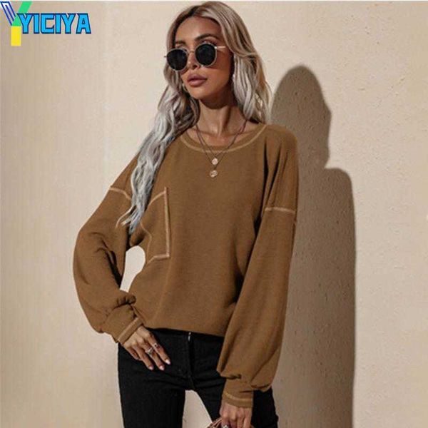 

yiciya women's hoodies women 2023 autumn winter fashion cotton thin sweatwear solid color pocket round neck clothes female loose pullov, Black