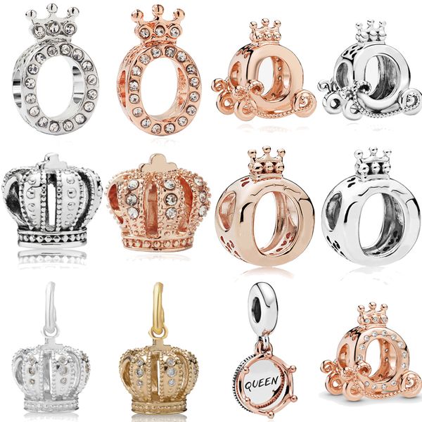 

925 silver princess crown trinket charms pumpkin cart fit bracelet charm for women diy pandora pendant necklace beads fashion queen, Bronze;silver