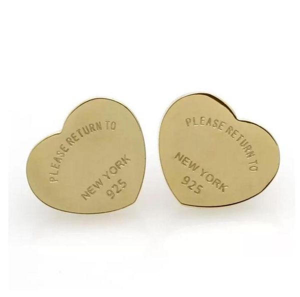 

t gold heart earring women rose stud couple flannel bag stainless steel 10mm thick piercing jewelry gifts woman accessories wholes5006360, Golden;silver