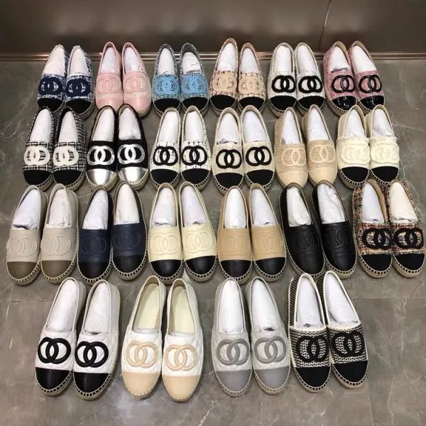 

designer casual shoes women fisherman shoes ladies outdoor straw loafers platform sneakers knitted canvas fashion calfskin shoe, Black