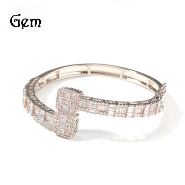 

hiphop t square zirconium men's bracelet gold plated in fashion personality hip hop bracelet, Golden;silver