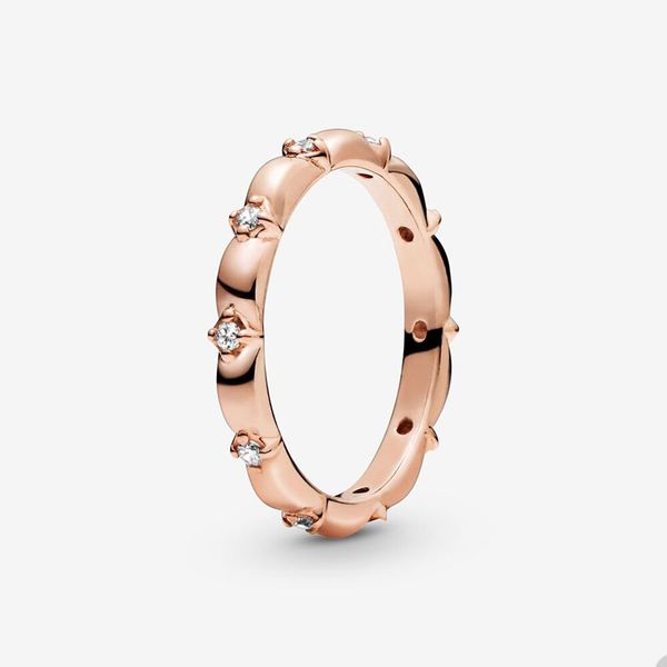 

18k rose gold petal rings for pandora crystal diamond wedding party jewelry designer ring set for women girls sisters gift 100% 925 silver r, Slivery;golden
