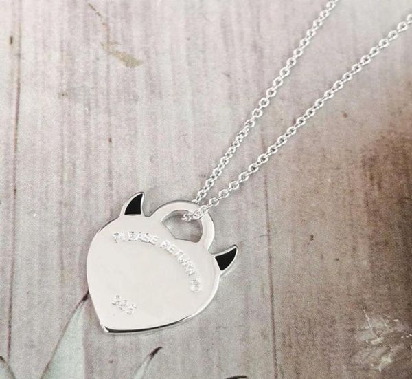 

pendant necklaces new s925 sterling silver blue enamel devil heart corner key necklace ladies simple fashion jewelry couple holida1551114