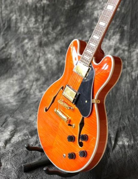 

custom f hollow body jazz electric guitar tiger flame gitaar5663142