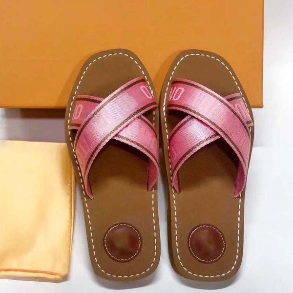 

casual shoes summer designer sandals slippers for women mules flat slides light tan beige white black pink lace lettering fabric canvas slip