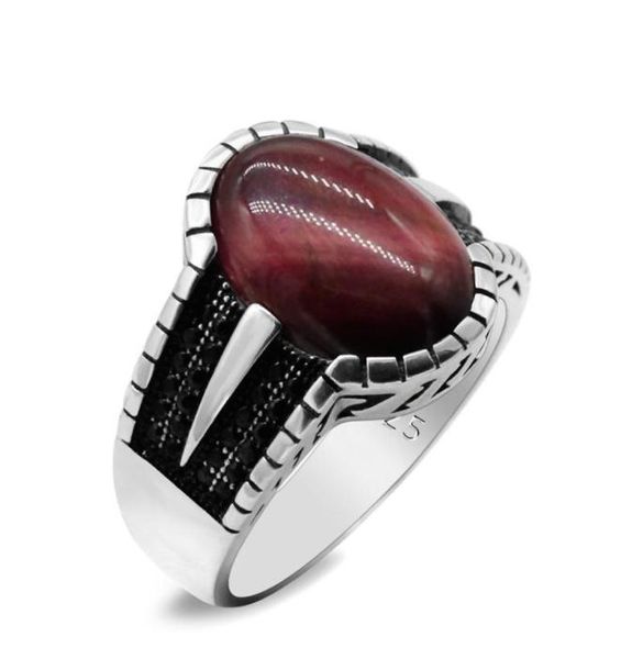 

cluster rings 925 sterling silver natural red tiger eye ring men and women wedding original turkish punk style exquisite gift9668645, Golden;silver
