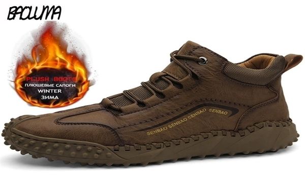 

winter men039s boots plush warm snow waterproof outdoor leather men work motorcycle roman hombre 2202125969133, Black