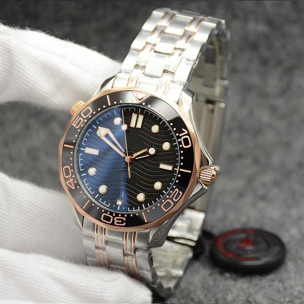 

007 men watch 41mm automatic mechanical outdoor mens watches watch black dial with stainless steel bracelet rotatable bezel transparent case, Slivery;brown