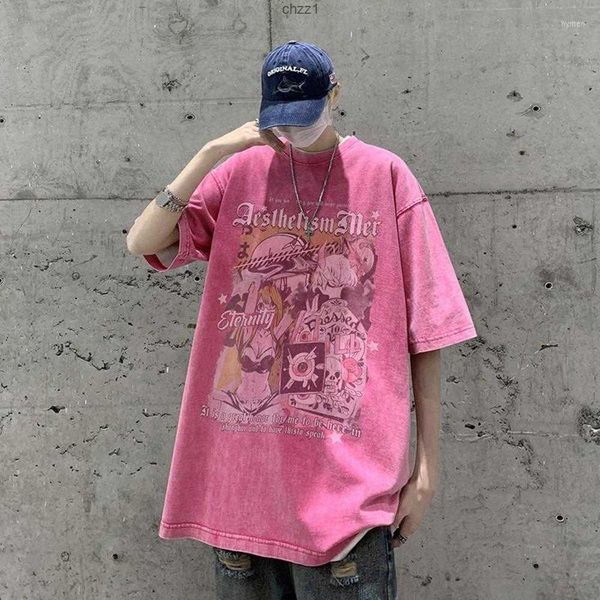 

men's t shirts summer high street american short sleeve t-shirt graffiti loose washed trend y2k casual tshirt streetwear cotton tees6l3, White;black