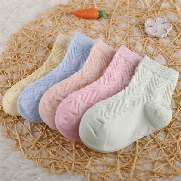 

socks 5 pairs/batch of children's soft cotton socks boys girls baby ultra-thin fashionable breathable solid mesh spring summer 1-8t tee, Pink;yellow