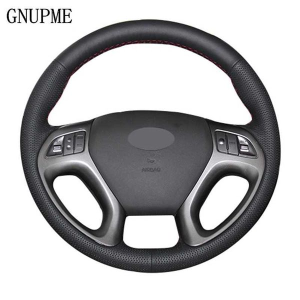 

covers gnupme diy steering cover hand-stitched soft artificial leather black car steering wheel cover for hyundai ix35 tucson 2011-2015 g230