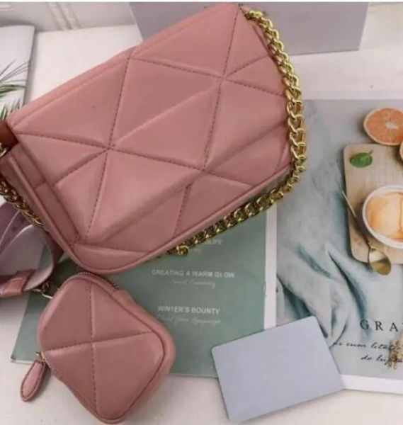 

Women 2pcs/set shoulder bags leather Chest pack lady Tote chains handbags purse wallet messenger crossbody bag, Pink