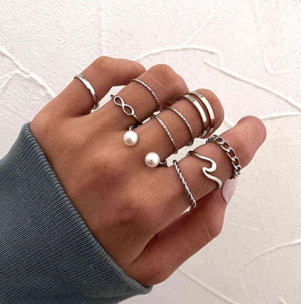 

2021 fashion simple design anillos vintage silver color joint rings sets for women jewelry korean version5763581