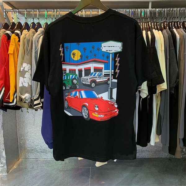 

men's new t-shirt designer short-sleeved painted car printing high street cotton t-shirt fashion casual sweat-absorbing breathable lett, White;black