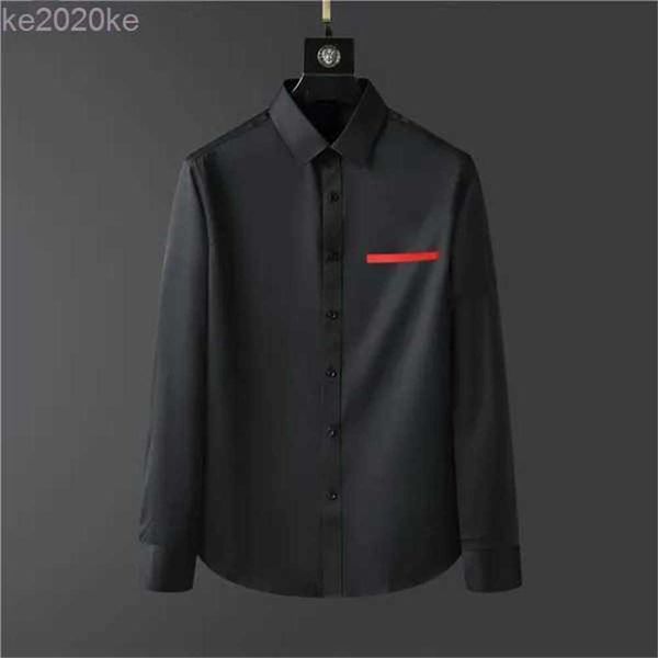 

fashion designers mens casual shirts quality business tees classic long sleeve shirt solid color letter badge spring autumn decoration blous, White;black
