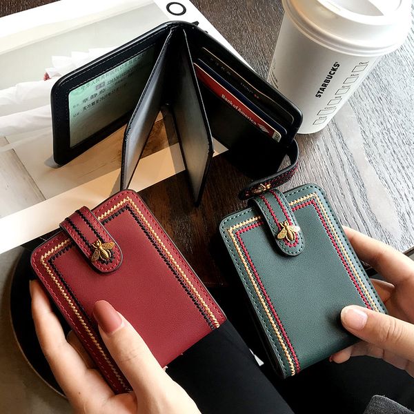 

wallets womens driving license wallet brown flower leather fold purses men short long card holder passport lady folded purse ladies coin, Red;black